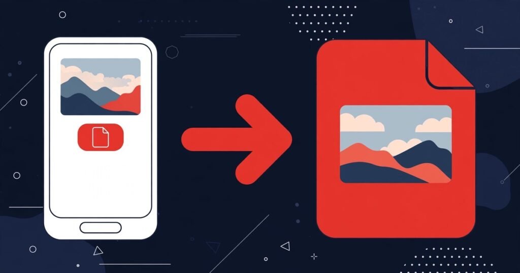 Flat illustration of an iPhone photo being converted into a JPG file