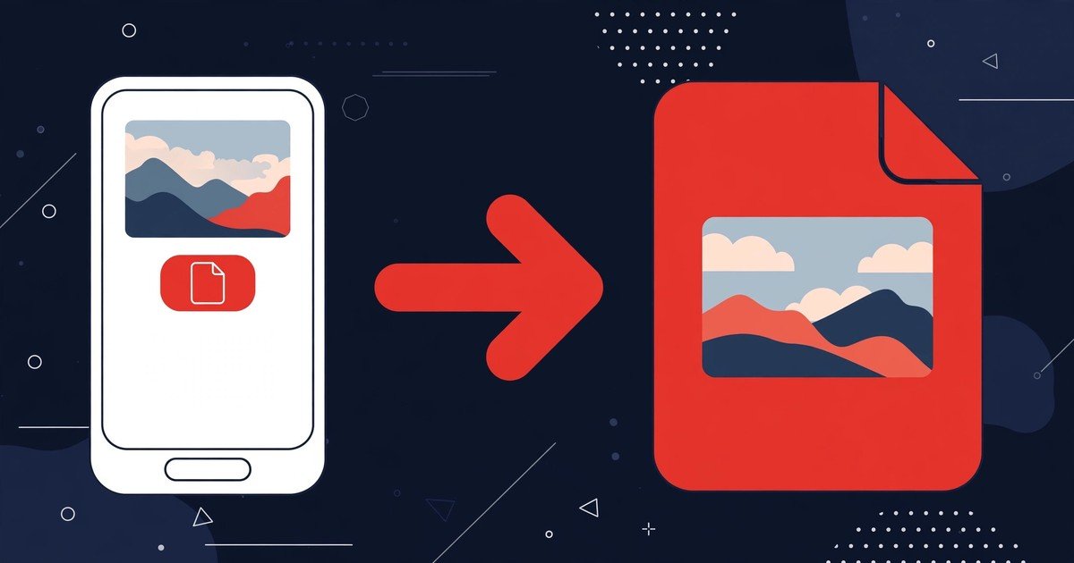 Flat illustration of an iPhone photo being converted into a JPG file
