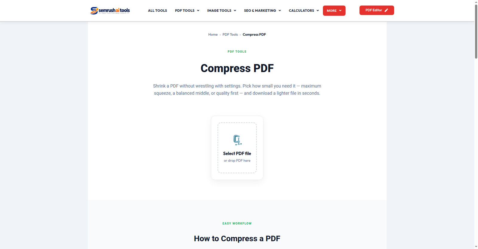 Compress PDF tool — Semrush AI Tools