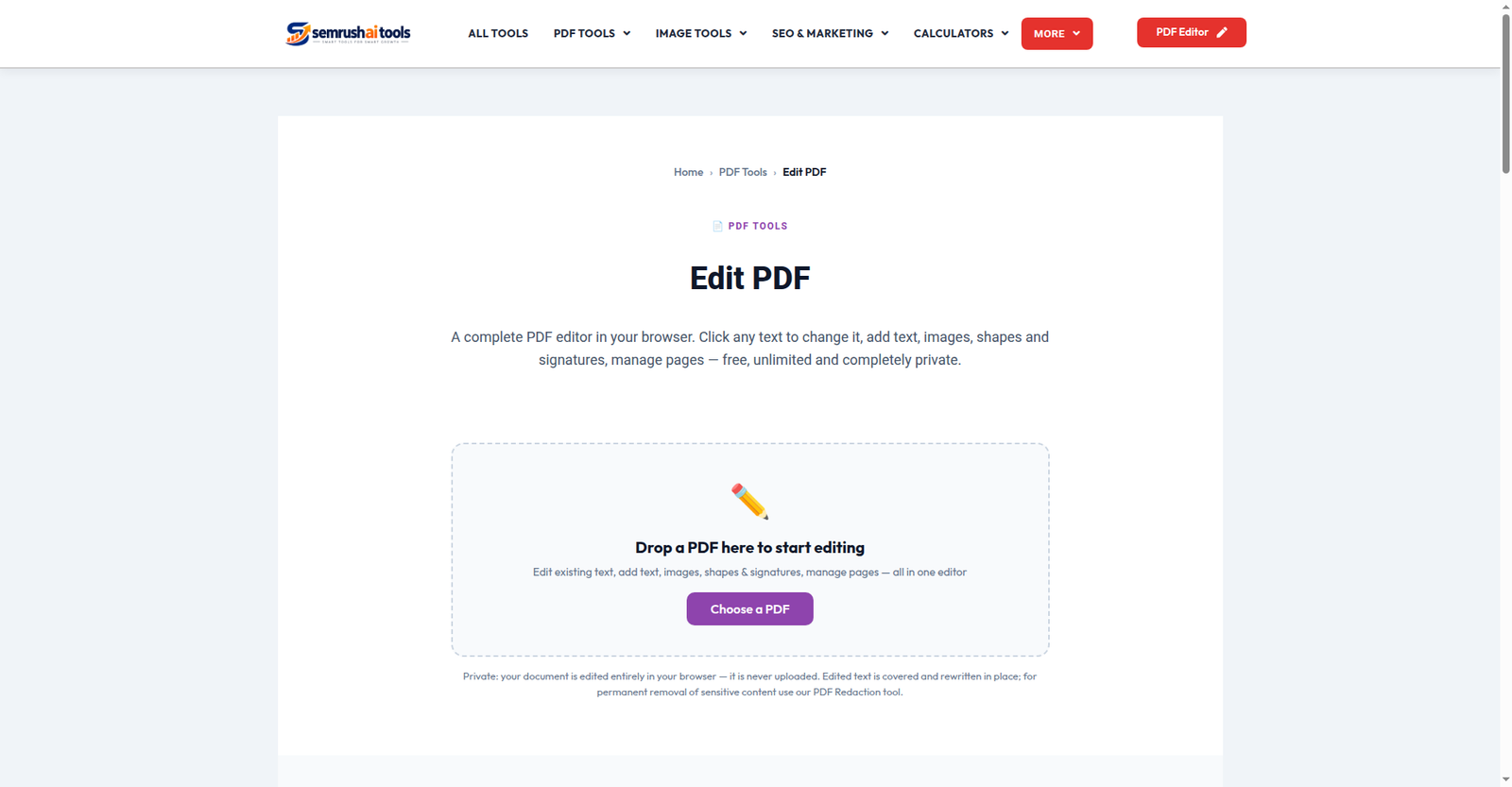 Edit PDF tool — Semrush AI Tools