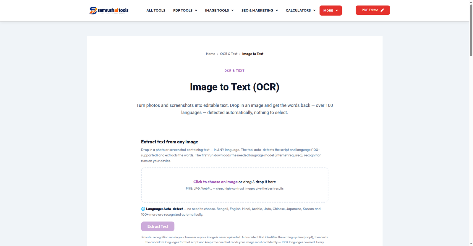 Image to Text OCR tool — Semrush AI Tools