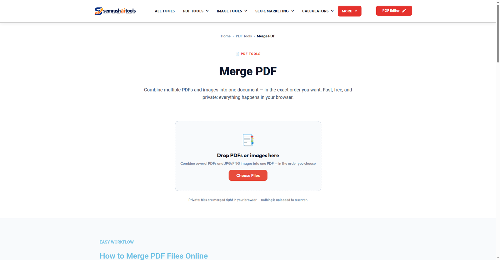 Merge PDF tool — Semrush AI Tools