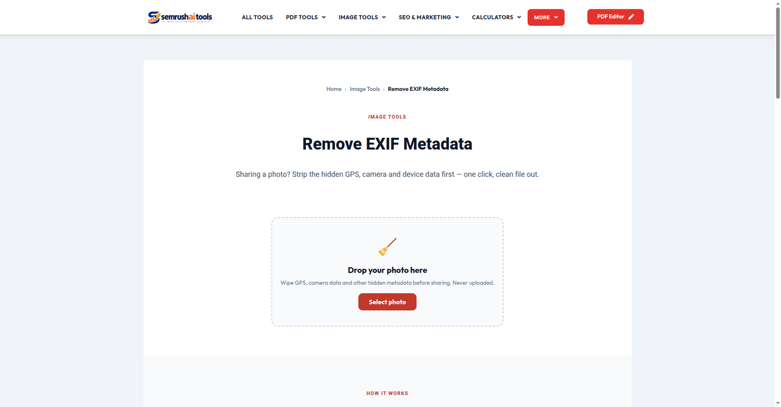 Remove EXIF Metadata tool â Semrush AI Tools